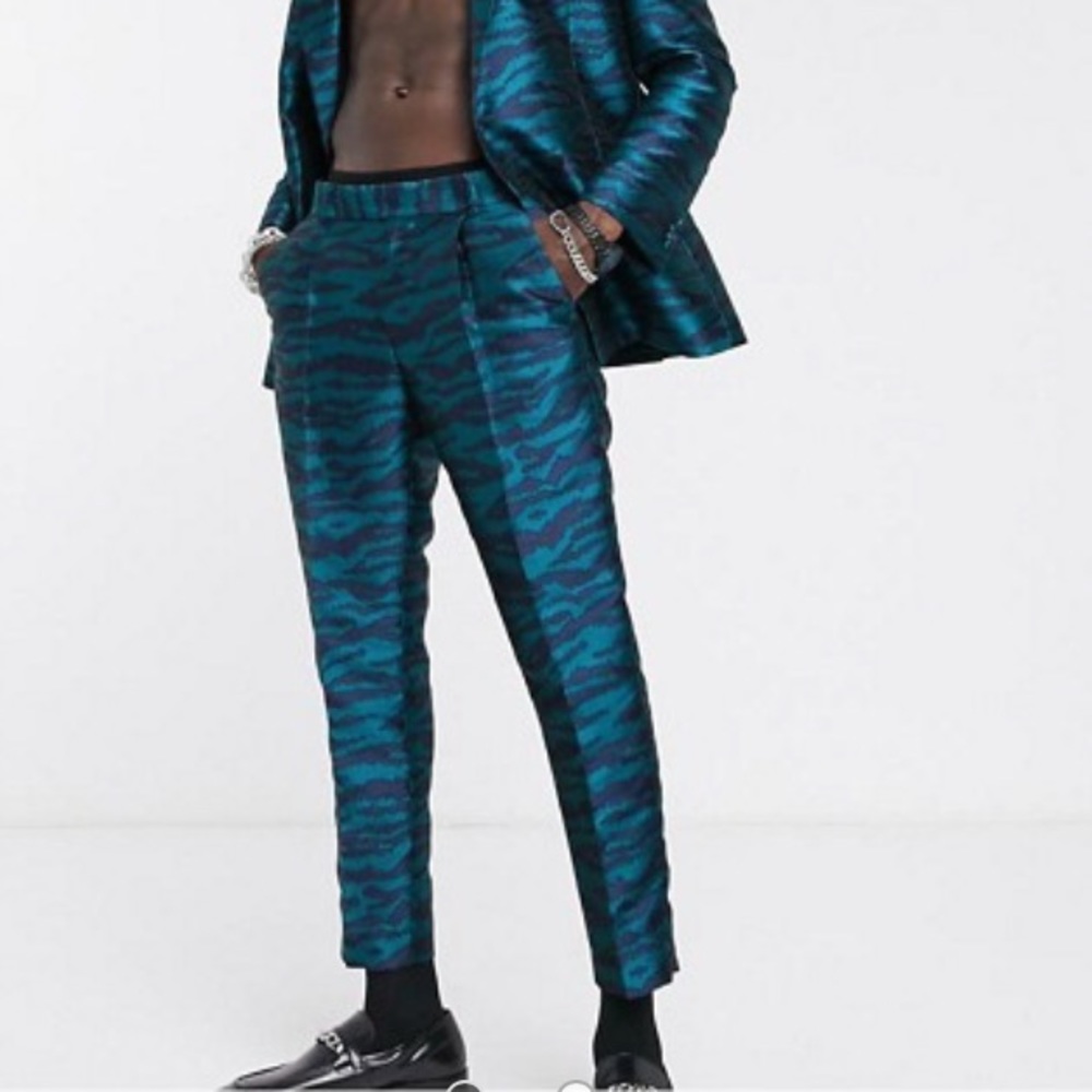 ASOS Men's Jacquard Tiger Print Slim Crop Pants 34